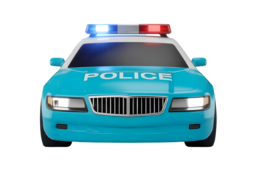 A front view of police car on white background.