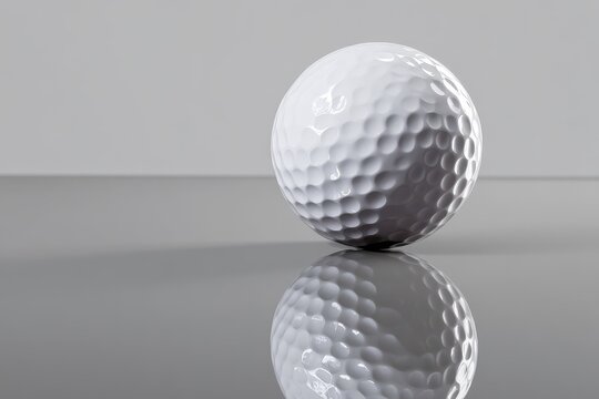 Pristine white golf ball resting on a smooth surface reflecting its spherical shape and dimples in natural light at a serene location