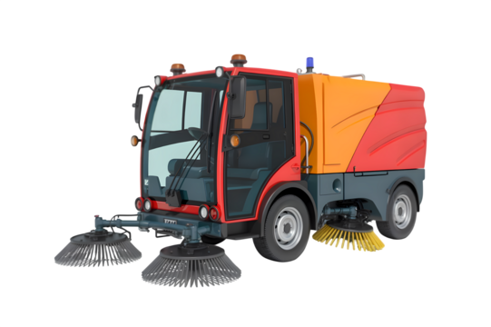 Street sweeper truck isolated on white background.