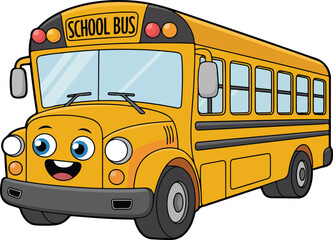 Friendly Yellow School Bus Cartoon Character with a Smiling Face