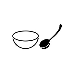 Illustration of a bowl and a spoon in black color on transparent background silhouette