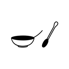 Illustration of a bowl with liquid and a spoon on transparent background silhouette