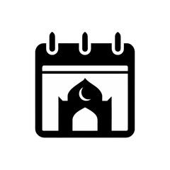 Calendar with islamic symbol of mosque and crescent on transparent background silhouette