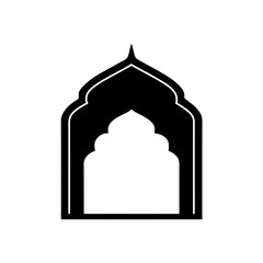 Illustration of an ornate archway in black color on transparent background silhouette