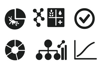 Nutritional Breakdown Icons. Solid style icons of nutritional breakdown: insect protein pie chart, amino acid profile icon, fiber