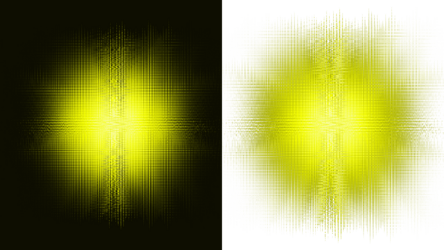 Set of two yellow starburst-explosion effects on dark and transparent backgrounds, suitable for overlay.