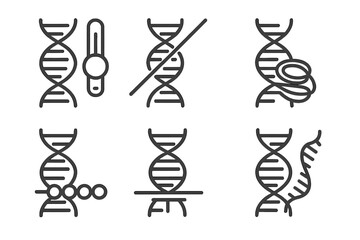 Epigenetic Regulation Icons. Line style icons of cell regulation via epigenetics: gene activation switch, gene silencing icon,