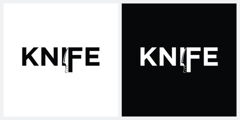 knife letter mark logo design graphic vector,  typography font text wordmark knife, typography text knife logo concept