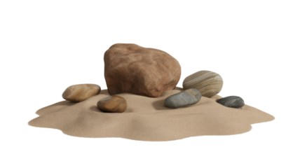 Serene collection of smooth stones nestled on soft sand perfect for peaceful designs