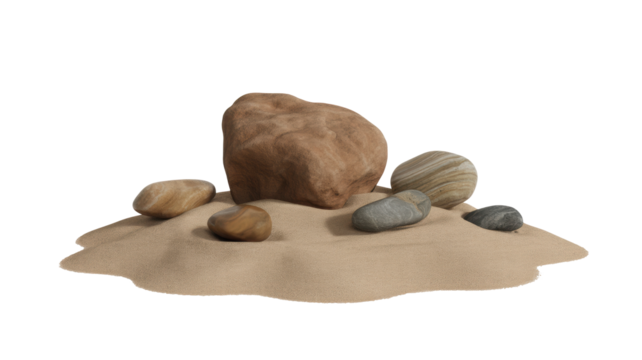 Serene collection of smooth stones nestled on soft sand perfect for peaceful designs