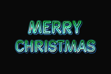 Neon glowing Merry Christmas text on black background