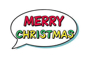 Comic-style Merry Christmas text in speech bubble