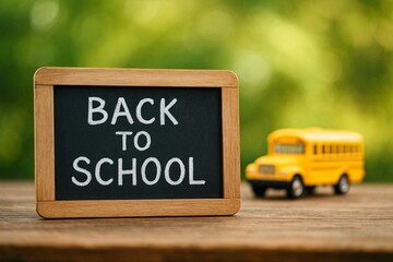 Back to school chalkboard sign with yellow school bus