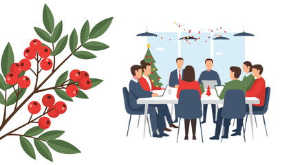 Team celebrating Christmas in the office with joyful spirit during a festive winter meeting, creating a collaborative and happy work environment