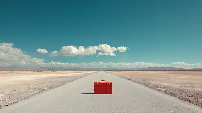 Adventurous journey ahead a solo suitcase on an empty runway inspirational travel scene.