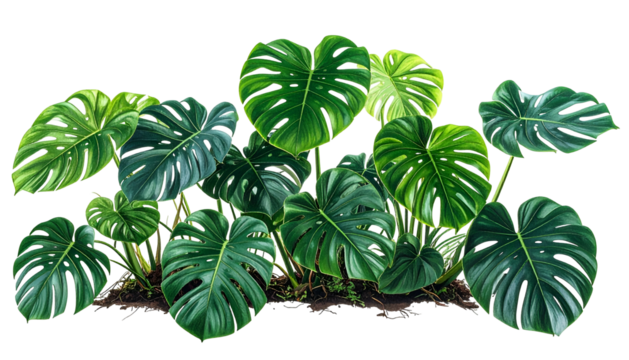 Lush green tropical plant with large, fenestrated leaves