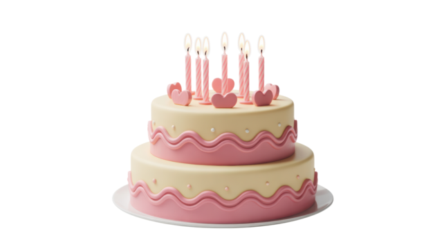 Celebrate with a delightful birthday cake adorned with candles and sweet heart details