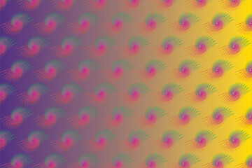 Repeating spiral pattern with gradient background purple to yellow abstract swirl
