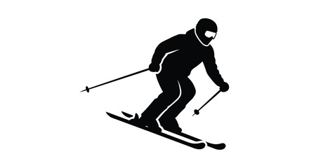 Fototapeta premium Skier carving downhill on a sunny day silhouette