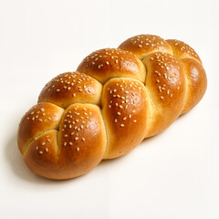 Fototapeta premium Braided bread roll with sesame seeds on a neutral background 