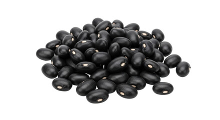 Pile of black turtle beans isolated PNG on transparent background, nutritious legumes for healthy eating and vegan recipes