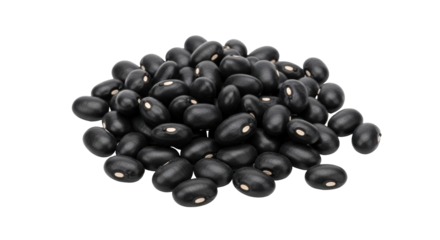 Pile of black turtle beans isolated PNG on transparent background, nutritious legumes for healthy eating and vegan recipes