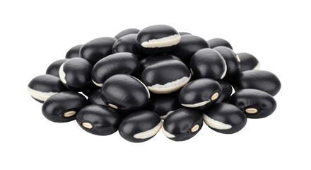 Heap of black turtle beans PNG isolated on transparent background, legume seeds for healthy eating and vegetarian diet