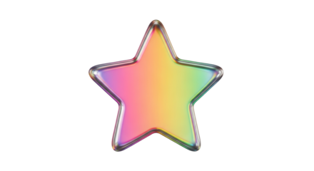 Iridescent star PNG isolated on transparent background, colorful gradient star shape with metallic border for graphic design and decoration