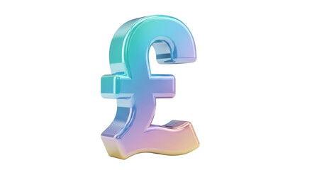 Iridescent pound sterling sign isolated PNG, holographic currency symbol on transparent background for finance and design projects