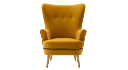 Mustard yellow armchair PNG isolated on transparent background, modern wingback chair for living room and home decor