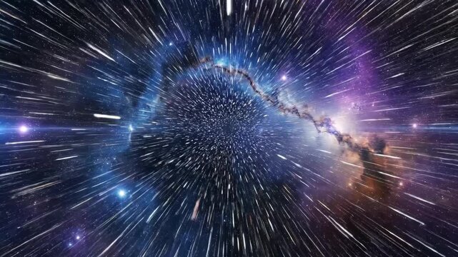 Stunning hyperspace travel through the galaxy with cosmic speed and vibrant light trails