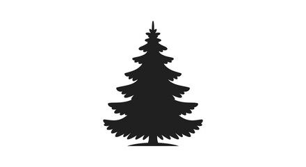 Evergreen tree illustration in dark silhouette style on white background silhouette