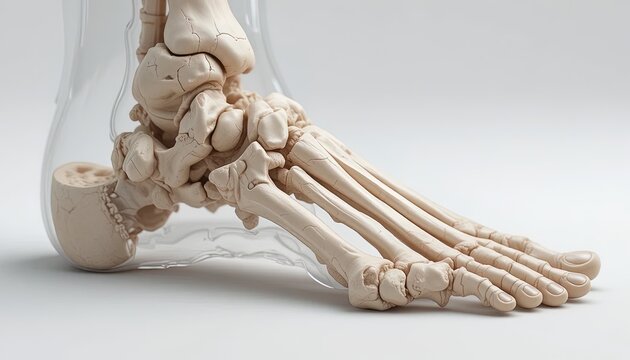 Detailed anatomical foot structure for medical reference, perfect for educational materials showcasing bone structure and foot health, anatomy study guide