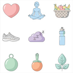 Modern health and wellness concept icons for balanced lifestyle isolated on white background, Vector
