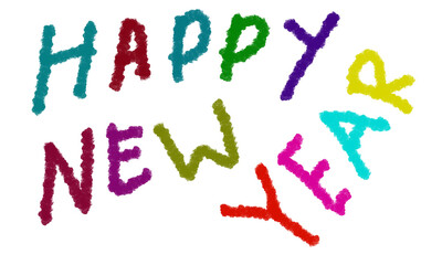 Hand Drawn Happy New Year Message with Multiple Colors on Transparency