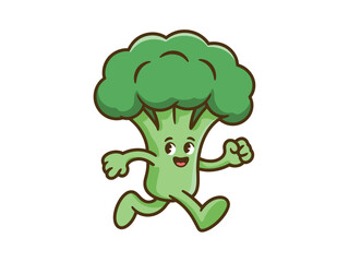 Obraz premium A cartoon broccoli character is joyfully running with a cheerful expression.
