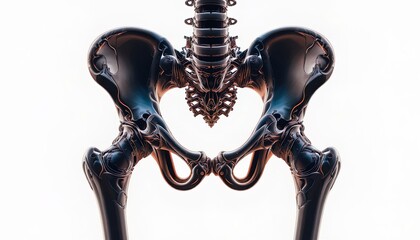 Striking artistic skeletal pelvic bone rendering anatomy innovation for medical study or educational presentation with sleek design and modern art feel