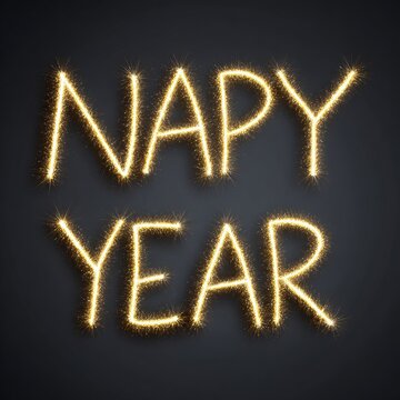 Bright sparkler lights spell out 'Napy Year' in a festive atmosphere, reflecting celebration and joy during a midnight countdown