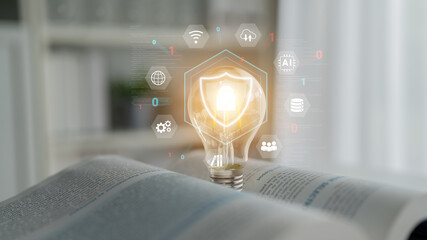 Cybersecurity protection secures network, prevents threats, and strengthens digital data security...