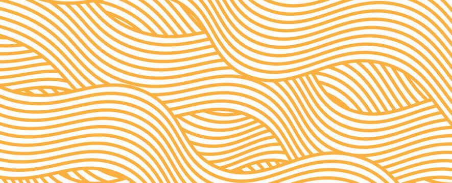 Yellow instant noodle, pasta and spaghetti texture with geometric wavy lines. Ramen, pasta vector pattern. Background abstract food illustration