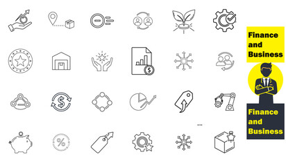 Finance and business outline icon set for analytics and investment