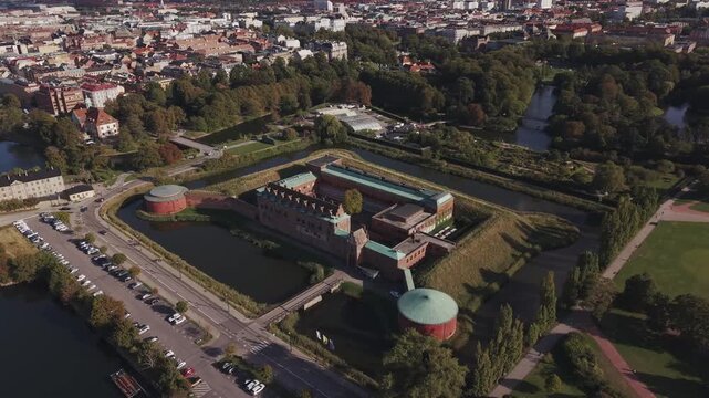 Aerial view of Malmo Castle and park, Malmo, Sweden.