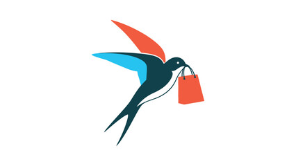Flying Bird Holding Shopping Bag Logo Design Vector Illustration for Fast Delivery E-commerce Service
