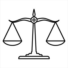 Justice balance scale icon: law, equality, fairness, and balance isolated on white background, Vector