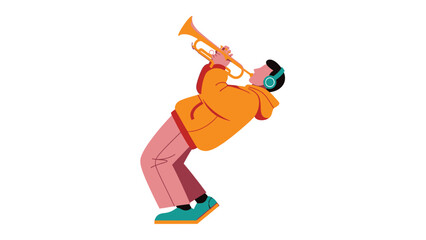 Dynamic Vector Illustration of a Young Man in a Hoodie and Headphones Playing a Golden Trumpet