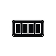 Black rectangle with four white outlined squares inside