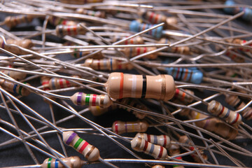 Close up of an electrical carbon resistor on the stack.