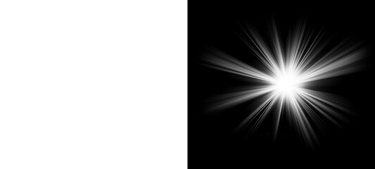 A striking contrast between a stark transparent background and a radiant starburst on a black backdrop creates visual interest