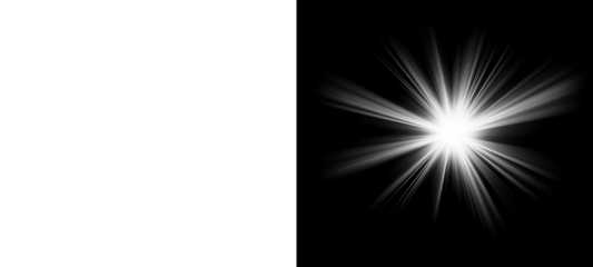 A striking contrast between a stark transparent background and a radiant starburst on a black backdrop creates visual interest