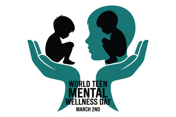 Illustration for world teen mental wellness day featuring child silhouettes